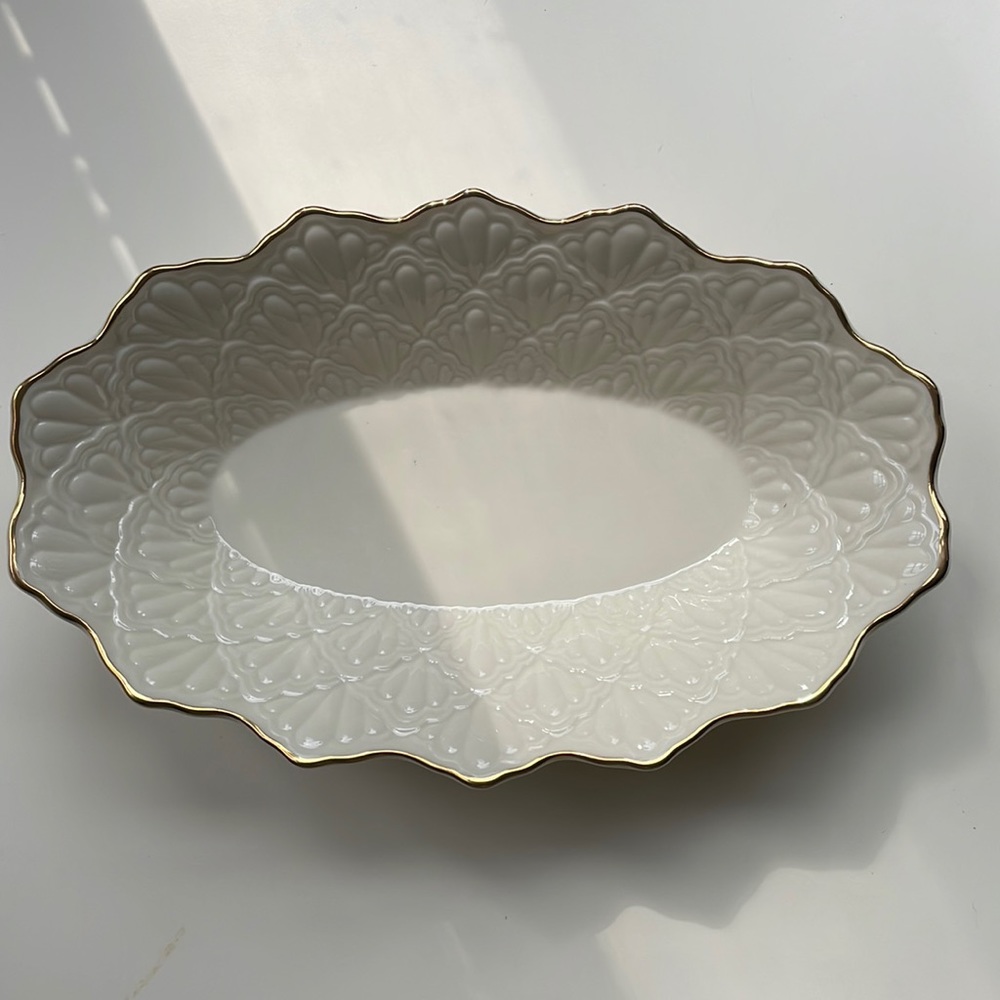Oval decorative serving dish, Lenox. Gold trim.